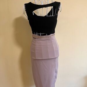 Black Midi Pencil Dress with Cut Out and Pleated Features for Cocktail